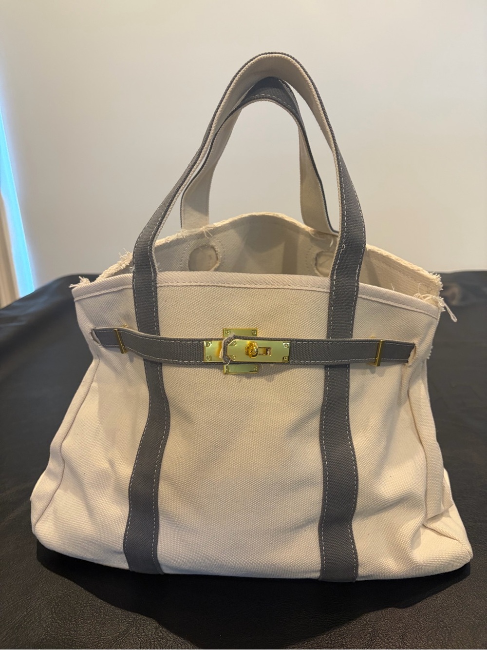 New Canvas “Boatkin”  Tote Bag with Gray Trim and Gold Hardware